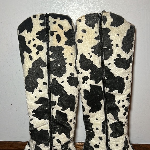 VINTAGE FAUX FUR OVER THE KNEE COWPRINT BOOT - Picture 2 of 4